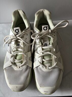 Women's Neutral White Sneakers with Light Green Accents “The Roger”